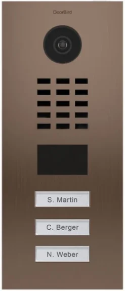 DoorBird MDU IP Video Door Intercom For 3 Tenants, 3 Call Buttons, Bronze-Finish